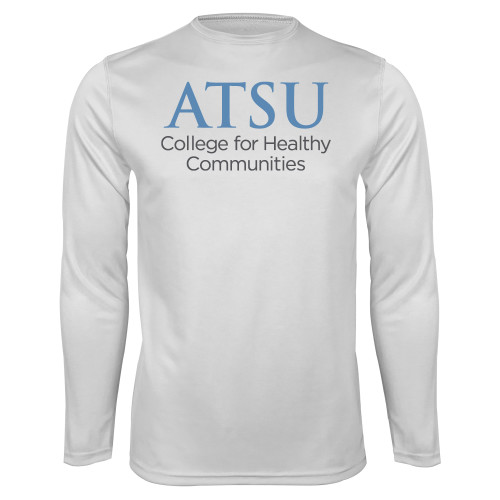  White Performance Long Sleeve Shirt - Stacked College for Healthy Communities CHC