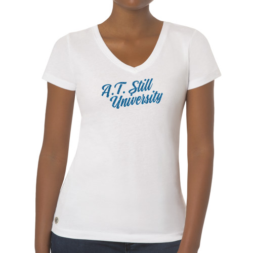 A.T. Still Univ Fall Rush Ladies White V Neck Tee