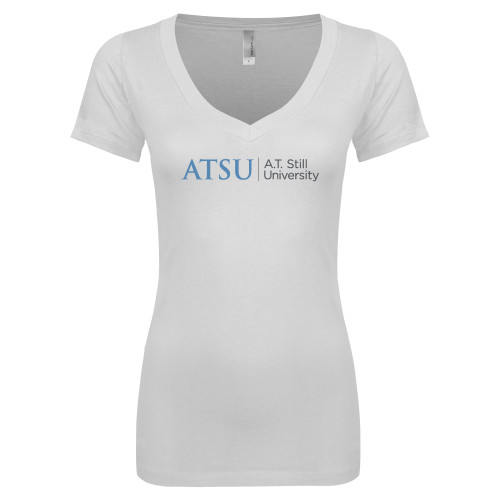  Next Level Womens White Ideal V Tee - ATSU Primary Logo