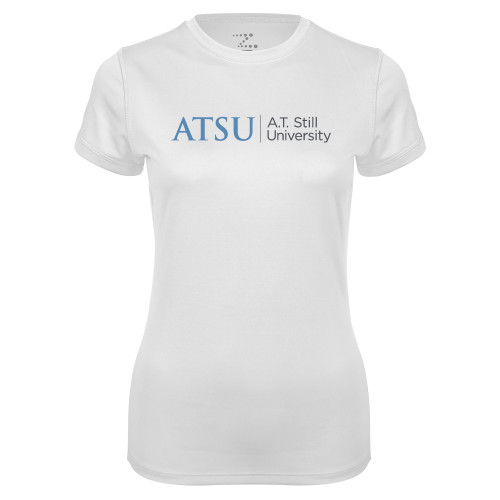  Womens White Performance Tee - ATSU Primary Logo