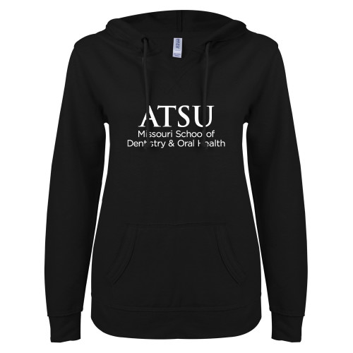  ENZA Womens Black V Notch Raw Edge Fleece Hoodie - ATSU Missouri School of Dentistry Secondary