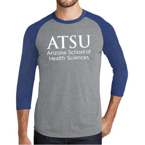  Grey/Royal Heather Triblend Baseball Raglan Tee - ATSU Arizona School Health Secondary