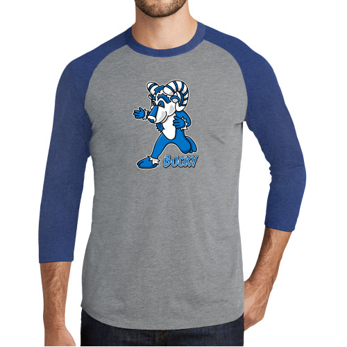  Grey/Royal Heather Triblend Baseball Raglan Tee - ATSU Bucky the Ram