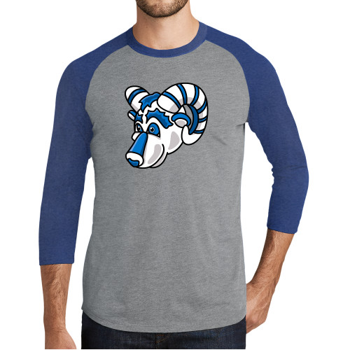  Grey/Royal Heather Triblend Baseball Raglan Tee - ATSU Bucky Head