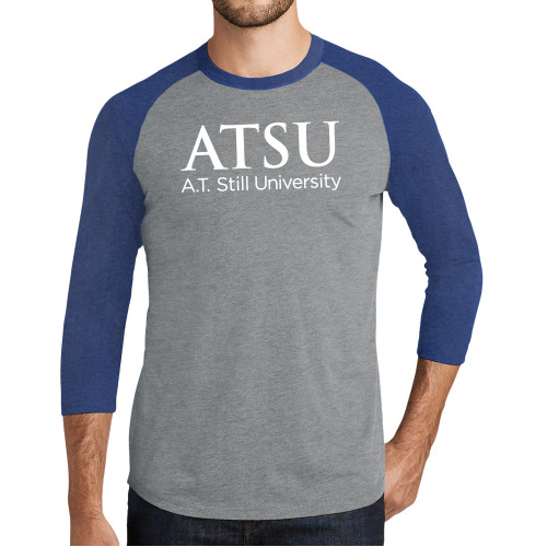  Grey/Royal Heather Triblend Baseball Raglan Tee - ATSU Secondary Logo