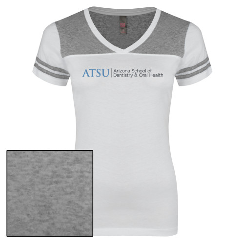  Womens White/Heather Grey Varsity V Neck Tee  - ATSU Arizona School Dentistry Primary