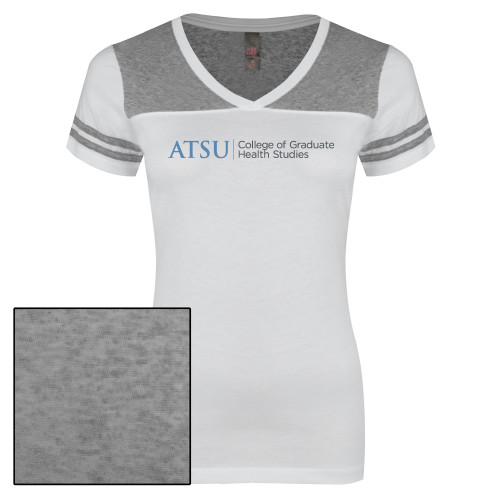  Womens White/Heather Grey Varsity V Neck Tee  - ATSU College of Grad Health Primary