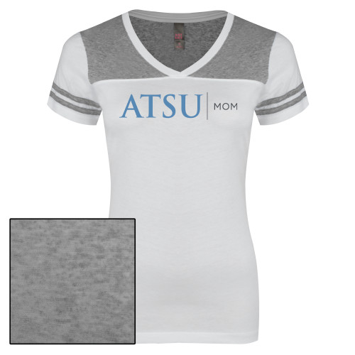  Womens White/Heather Grey Varsity V Neck Tee  - ATSU Mom