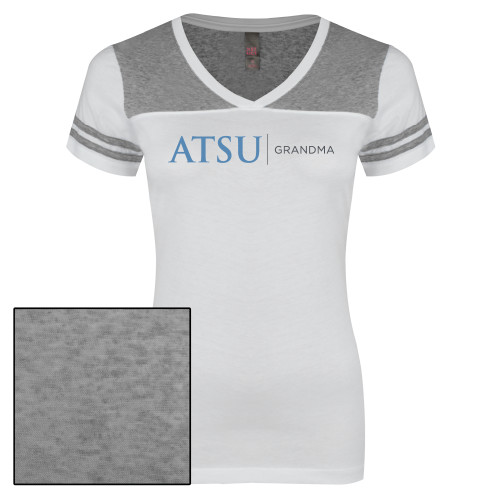  Womens White/Heather Grey Varsity V Neck Tee  - ATSU Grandma