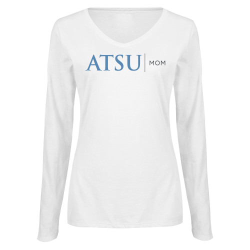 A.T. Still Univ Womens White Long Sleeve V Neck T