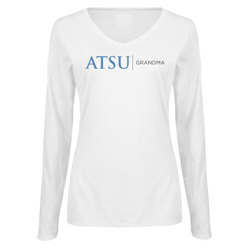  Womens White Long Sleeve V Neck Tee - ATSU Grandma