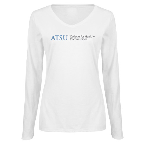  Womens White Long Sleeve V Neck Tee - ATSU College for Healthy Communities CHC