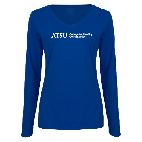  Womens Royal Long Sleeve V Neck Tee  - ATSU College for Healthy Communities CHC