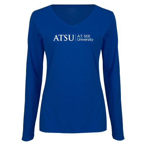  Womens Royal Long Sleeve V Neck Tee  - ATSU Primary Logo