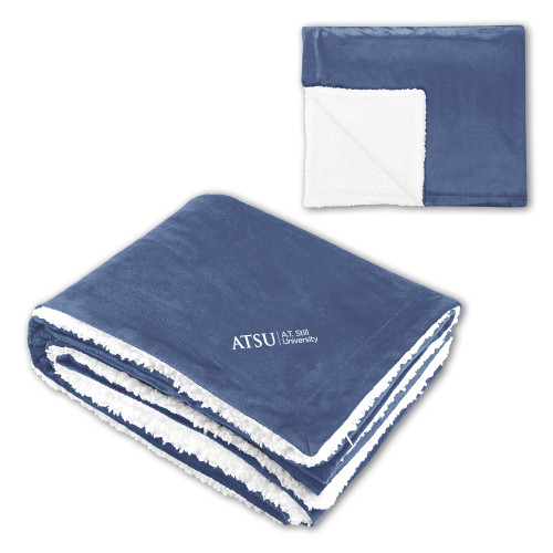 A.T. Still Univ Super Soft Luxurious Navy Sherpa Throw Blanket