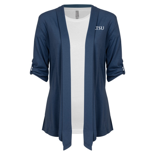 A.T. Still Univ Womens Navy Drape Front Cardigan Sweate