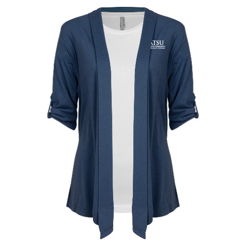 A.T. Still Univ Womens Navy Drape Front Cardigan Sweate