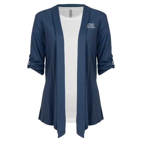 A.T. Still Univ Womens Navy Drape Front Cardigan Sweate