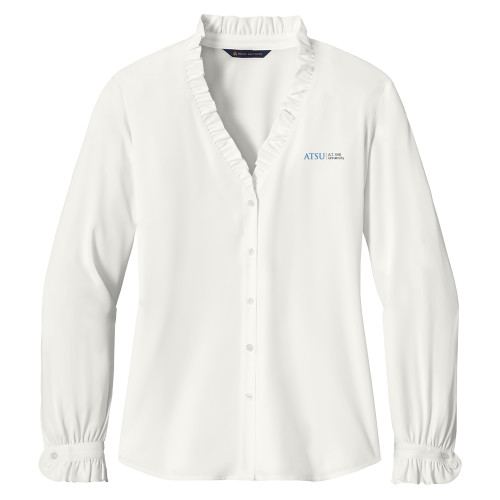 A.T. Still Univ Brooks Brothers Womens Off White Long Sleeve Ruffle Collar Blouse
