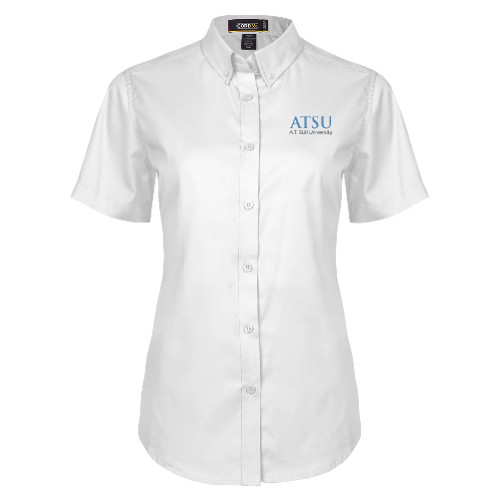  Womens White Twill Button Up Short Sleeve - ATSU Secondary Logo