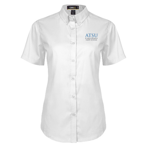  Womens White Twill Button Up Short Sleeve - ATSU Arizona School Health Secondary