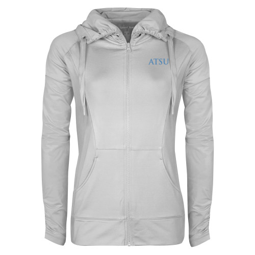  Womens White Sport Wick Stretch Full Zip Jacket - ATSU Acronymn Logo