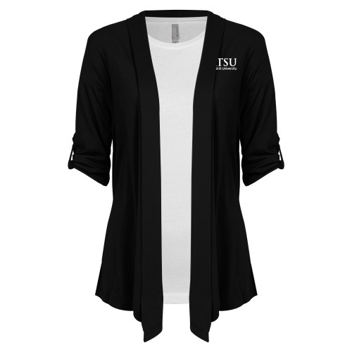  Womens Black Drape Front Cardigan Sweater - ATSU Secondary Logo