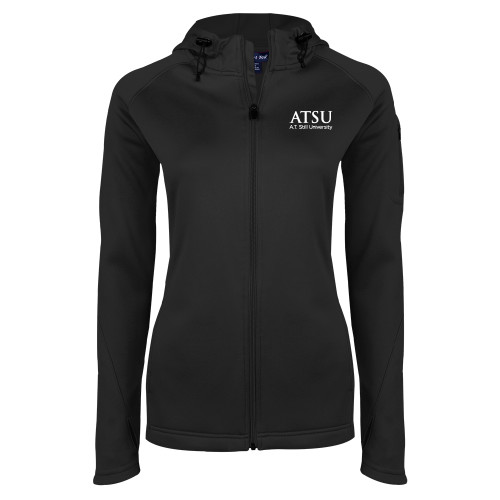  Womens Black Tech Fleece Full Zip Hooded Jacket - ATSU Secondary Logo