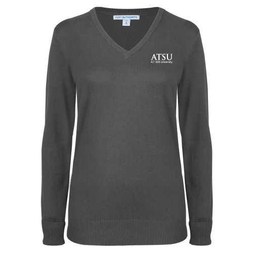  Womens Charcoal Heather VNeck Sweater - ATSU Secondary Logo