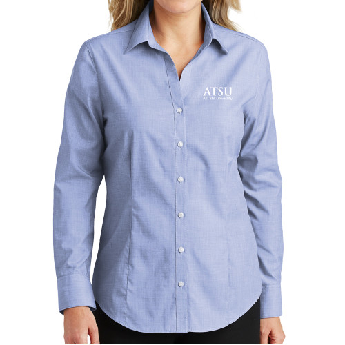  Womens Light Blue Poplin Crosshatch Long Sleeve Shirt  - ATSU Secondary Logo