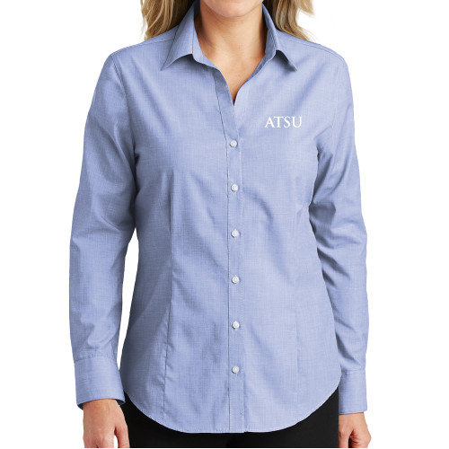  Womens Light Blue Poplin Crosshatch Long Sleeve Shirt  - ATSU Acronymn Logo