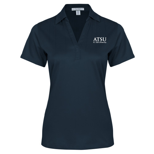  Womens Navy Performance Fine Jacquard Polo - ATSU Secondary Logo