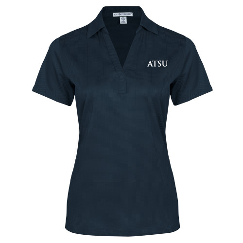  Womens Navy Performance Fine Jacquard Polo - ATSU Acronymn Logo