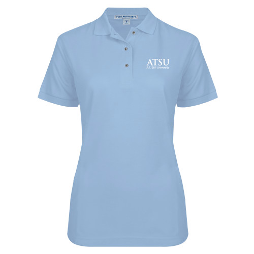  Womens Silk Touch Light Blue Pique Polo - ATSU Secondary Logo