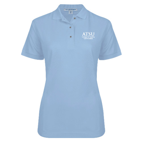  Womens Silk Touch Light Blue Pique Polo - Stacked College for Healthy Communities CHC