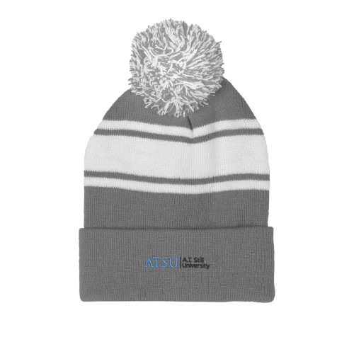 A.T. Still Univ Grey/White Two Tone Knit Pom Beanie w/Cuff