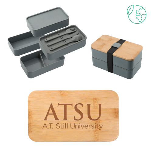 A.T. Still Univ Stackable Bamboo Fiber Gray Bento Box