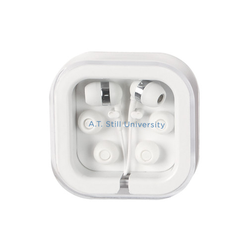 A.T. Still Univ Ear Buds in Clear Square Case