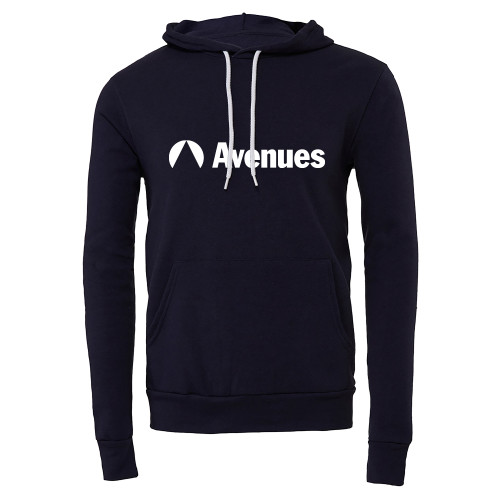  Bella + Canvas Navy Fleece Hood - Avenues Primary Mark Flat