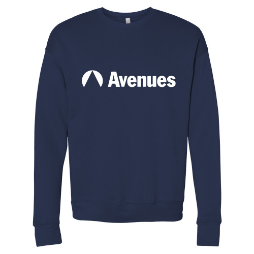  Bella + Canvas Navy Fleece Crew - Avenues Primary Mark Flat