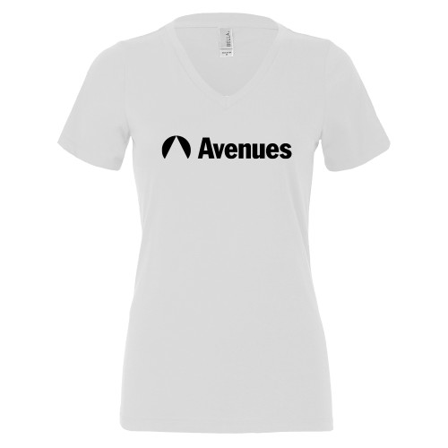 Avenues Bella + Canvas Womens White V Neck Cotton T Shi