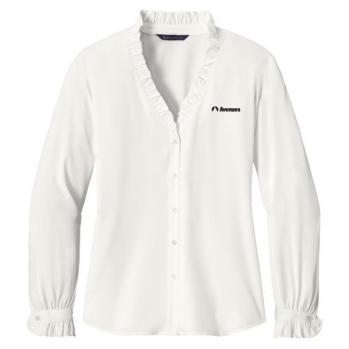  Brooks Brothers Womens Off White Long Sleeve Ruffle Collar Blouse - Avenues Primary Mark Flat