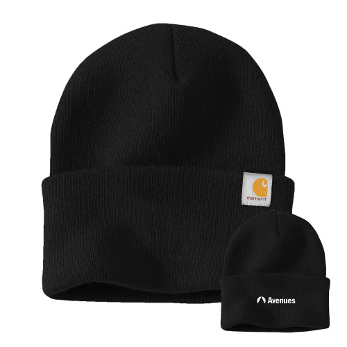  Carhartt Black Knit Beanie w/Cuff - Avenues Primary Mark Flat