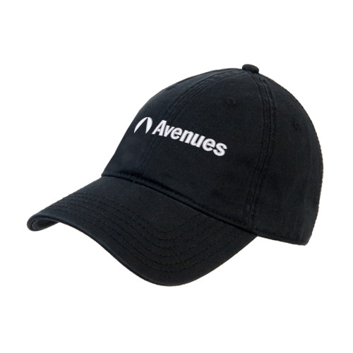  Black Unstructured Adjustable Low Profile Hat - Avenues Primary Mark Flat