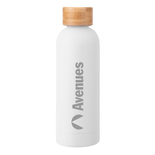 Avenues Blair White Stainless Steel Bottle w/ Bamboo Lid 17 oz