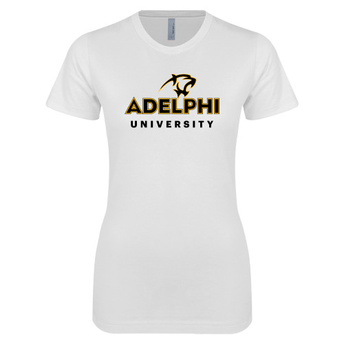  Next Level Womens White Boyfriend Tee - Panther Head Adelphi University