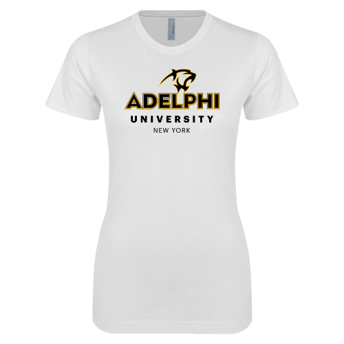  Next Level Womens White Boyfriend Tee - Panther Head Adelphi University New York