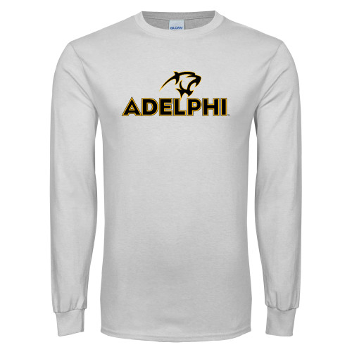  White Long Sleeve T Shirt - Adelphi with Panther Head