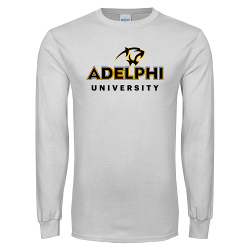  White Long Sleeve T Shirt - Panther Head Adelphi University
