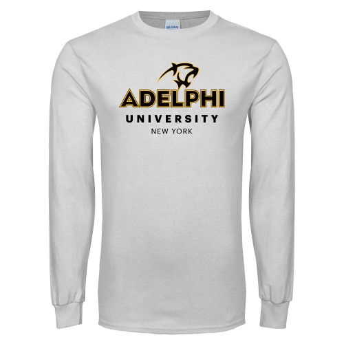  White Long Sleeve T Shirt - Panther Head Adelphi University New York